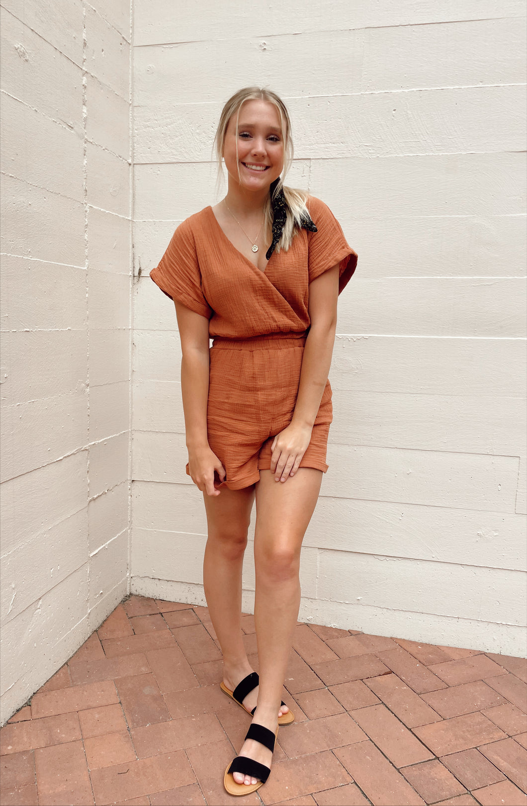 Linen Romper in Rust