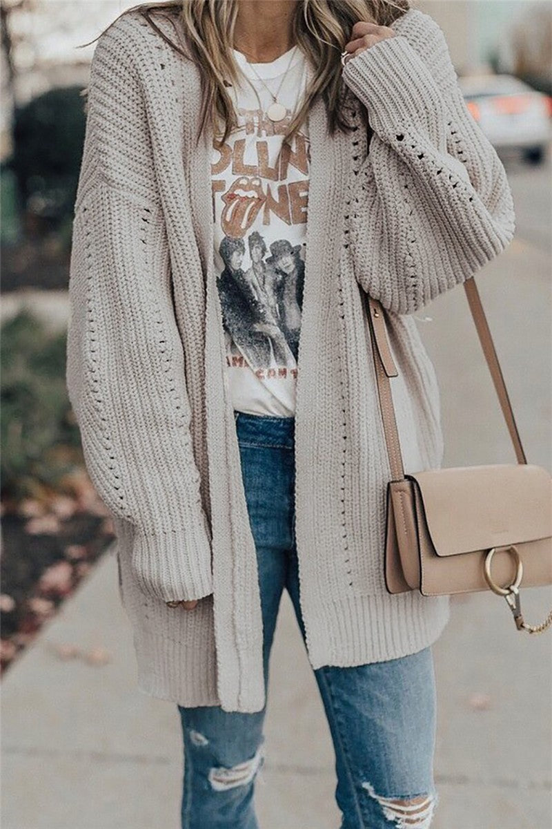 Beige Cable Knit Cardigan