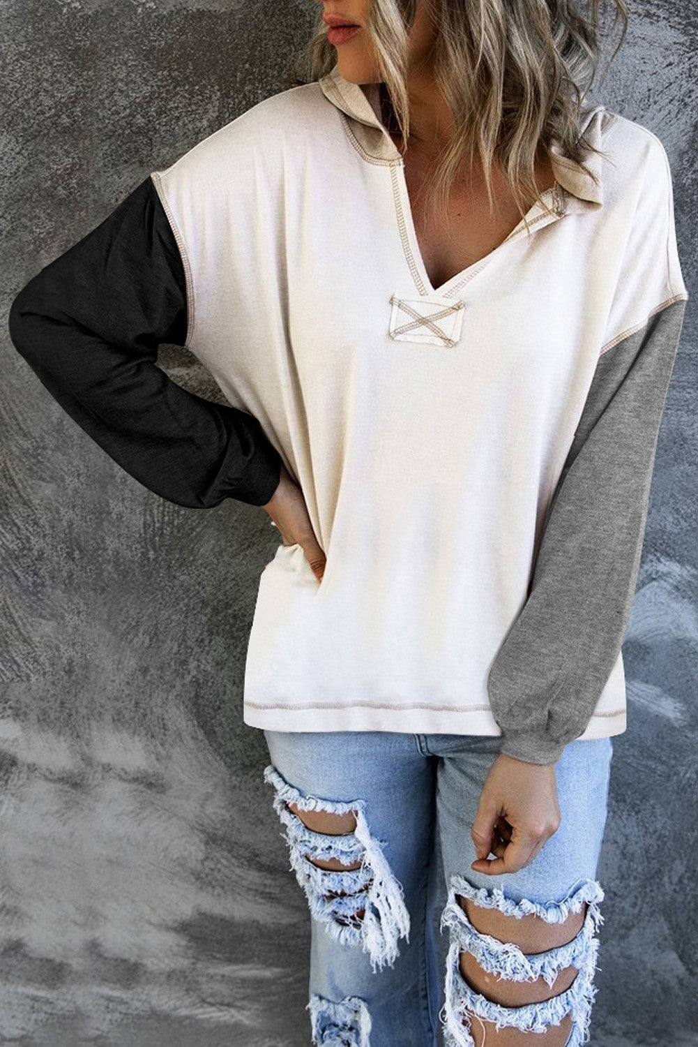 Color Block Long Sleeve Hoodie